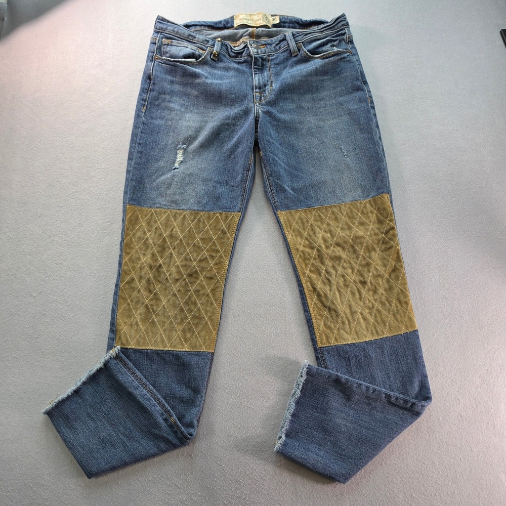 Artisan De Luxe Quilted Knee Patch Jeans Womens 30 Blue Distressed Boho Western